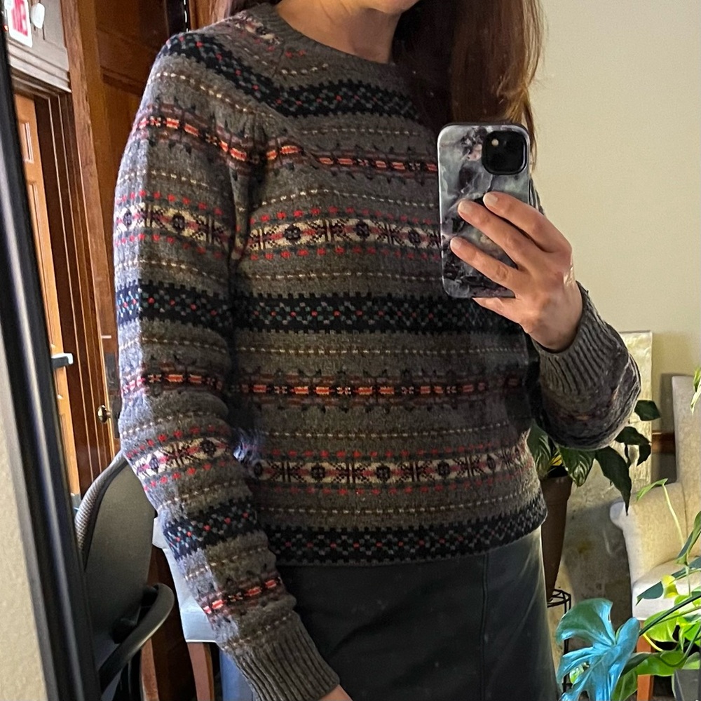 J. Crew Multicolor Patterned Crewneck Sweater